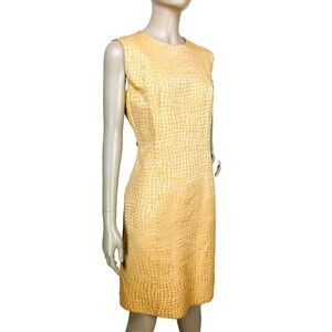 Vintage 50s Elinor Gay Original Gold Brocade Sleeveless Shift Dress Size S/M